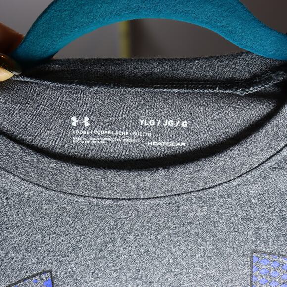 Under Armour Youth Large HeatGear Long Sleeve Performance Shirt – Grey/Blue - Picture 3 of 3